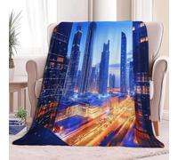 Flannel Fleece Throw Blankets Super King Aerial View Of Modern Buildings Soft Cozy Print Throw, Fluffy Fall Blanket Plush Home Decor for Couch Bed Sofa Living Room Bedroom, Gifts Blanket, Blue