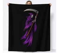 Flannel Fleece Throw Blankets Super King Scythe Death Logo Soft Cozy Print Throw, Fluffy Fall Blanket Plush Home Decor for Couch Bed Sofa Living Room Bedroom, Gifts Blanket, Black