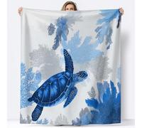 Flannel Fleece Throw Blankets Super King Simple Turtle Coral Pattern Soft Cozy Print Throw, Fluffy Fall Blanket Plush Home Decor for Couch Bed Sofa Living Room Bedroom, Gifts Blanket, Blue