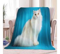 Flannel Fleece Throw Blankets Throw Animal Cat Soft Cozy Print Throw, Fluffy Fall Blanket Plush Home Decor for Couch Bed Sofa Living Room Bedroom, Gifts Blanket, Sky Blue