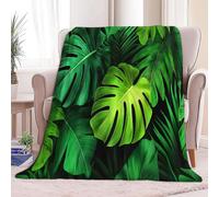 Flannel Fleece Throw Blankets Throw Elegant Tropical Leaves Soft Cozy Print Throw, Fluffy Fall Blanket Plush Home Decor for Couch Bed Sofa Living Room Bedroom, Gifts Blanket, Green