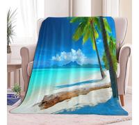 Flannel Fleece Throw Blankets Throw Natural Tropical Beach With Palm Trees Soft Cozy Print Throw, Fluffy Fall Blanket Plush Home Decor for Couch Bed Sofa Living Room Bedroom, Gifts Blanket, Sky Blue