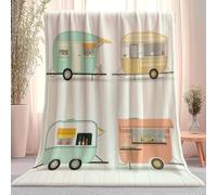 Flannel Fleece Throw Cute retro caravan Printed Blanket, White Soft Throws, Plush Lightweight Decors Bedding Blanket, for Girls Kids Adults Traveling 130 x 150 cm