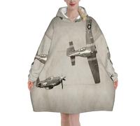 Flannel Hooded Blanket Poncho For Adults, World War 2 Aircraft Airplane Blanket Hoodie For Mum, Women, Men, Fleece Hoodie Wearable Blanket For Christmas Gifts, Lounge Wear, Camping, With Large Pocket