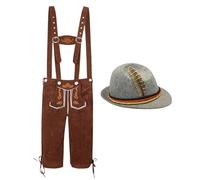 Flannel Mens Oktoberfest Outfits With Hat 2XL Men's German Bavarian Oktoberfest Costume Brown Traditional Trouser And Hat For Backyard Beer Drinking Music Festival Family Reunion