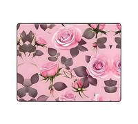 Flannel Non-Slip Pretty Pink Roses Printed Bath Mat 63x48in â€“ Indoor Rugs, Comfortable & Durable Entryway Pads