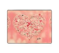 Flannel Non-Slip Red Heart Flowers Printed Bath Mat 63x48in – Indoor Rugs, Comfortable & Durable Entryway Pads