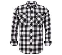 Flannel Plaid Shirt for Men - Regular-Fit Long-Sleeved Casual Button-Down Shirt, White Black Buffalo Check, XL