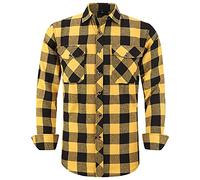 Flannel Plaid Shirt for Men - Regular-Fit Long-Sleeved Casual Button-Down Shirt, Yellow Black Buffalo Check, Large