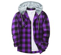 Flannel Plaid Shirts Jacket for Men UK Clearance Button Down Long Sleeve Hoodie with Pocket Fall Winter Warm Coats Thicken Plush Outwear Casual Loose Comfy Jackets