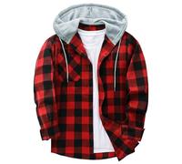 Flannel Plaid Shirts Jacket for Men UK Clearance Button Down Long Sleeve Hoodie with Pocket Fall Winter Warm Coats Thicken Plush Outwear Casual Loose Comfy Jackets