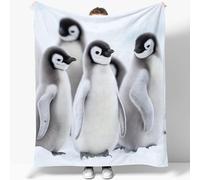 Flannel Plush Blankets, Simple Penguin Illustration Printed 52" x 60" Four Seasons Soft Warm Throws, for Bed Couch Chairs for Adult Children Washable for easy care Gray Black