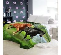 Flannel printed blanket Green Throw Blanket Animal Close-Up Horse Super Soft Flannel Throw Blanket Lightweight Plush Fuzzy Bed Blanket for Bedding Sofa and Travel Double