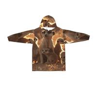 Flannel Pullover Blanket, Blanket Sweatshirt, Kids Fleece Hoodies, Oversized Kids Wearable Blanket Hoodies Cute Meerkats