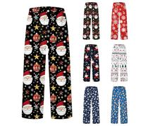 Flannel Pyjamas Bottoms Womens Trendy Christmas Printing Pajama Trousers Soft Comfortable Fall Winter Sleep Pants Thick Fuzzy Ladies Pyjama Bottoms Christmas Loungewear Pyjamas for Women (Red, M)