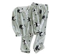 Flannel Pyjamas Set for Women Fleece Fluffy Warm Pjs Sets Pullover Pants Furry Lounge Set Matching Sleepwear Sherpa Cute Animals Print Pj Thickened Plushed Loungewear Faux Fur Nightwear Pajamas