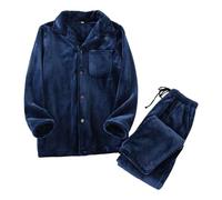 Flannel Pyjamas, Thermal Sleepwear for Winter, Cosy Fleece Loungewear for Cold Nights, Soft, Comfortable Clothing for Home, navy, L