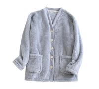 Flannel Pyjamas Women's Fleece Pajama Winter Warm Sleepwear Thickened Plush Home Wear Fluffy Fuzzy Sherpa Lounge Wear PJs Loungewear Comfy Soft Nightwear Button Down V Neck Top with Pocket