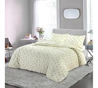 Flannel Rose Bud Duvet Cover Set - Soft & Warm Thermal Flannelette Rosebud 100% Brushed Cotton Floral Quilt Cover with Pillowcases (Natural, Single)