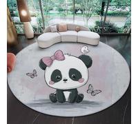 Flannel Round Floor Rug 160 cm - Soft Washable Circle Carpet with Cute And Playful Pandas Printed, Non-Slip Low Pile Rug for Living Room Bedroom or Dining Area, Grey
