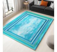 Flannel Rug, Modern Blue Geometric Square Frame Carpet, Soft Durable Floor Mat for Lounge and Office, Minimalist Home Decor for Adults, 180 x 240 cm