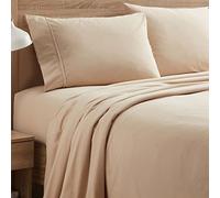 Flannel Sheets Warm and Cozy Deep Pocket Breathable All Season Bedding Set with Fitted, Flat and Pillowcases, Queen, Beige