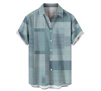 Flannel Shirt Checked Shirts for Men Casual Polo Men's Grid Splicing Day ShirtsShort Sleeve Casual Button Down Beach Flower Shirt And Shorts Suits Mens Top Plaid Shirts for Men 2025 (Light Blue, XXXL)
