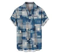 Flannel Shirt Checked Shirts for Men Casual Polo Men's Grid Splicing Day ShirtsShort Sleeve Casual Button Down Beach Flower Shirt and Shorts Suits Mens Top Plaid Shirts for Men 2025 Xmas (Blue, XXXL)