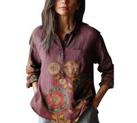 Flannel Shirt Checked Shirts for Men Casual Polo Women's Retro Floral Art Print Casual Long Sleeve Comfortable Cotton Shirt Womens Long Sleeve Western Button Down Shirts