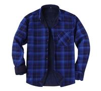 Flannel Shirt Fit 2024 Mens Regular Shirts Tops Men's Casual Jacket Plaid Padded Shirt Long Sleeve Pocket Button Down Shirt Lapel Jacket Cowboy Shirts for Men Western (Blue, M)