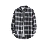 Flannel Shirt Men's Checked Shirt Long Sleeve Shirts Thin with Chest Pocket Casual Loose Flannel Shirts Stylish Checked Casual Shirt Button Down Regular Fit Cotton Shirt for Men, black, XXL
