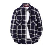 Flannel Shirt Mens Lumberjack Navy Royal Plaid Check Jacket Overshirt 2 Styles The Madras Flap Pockets Half Lined Version or The Kew Plaid - Medici French Navy, M