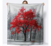 Flannel Super King Size Blanket for Boys Girls Kids 87 × 95 inch, Soft Warm and Fluffy Sofa Bed Exquisite Plant Red Oak Tree Printed Throw Blanket - Black Blankets for Couch Office