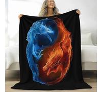 Flannel Super King Size Blanket for Boys Girls Kids 87 × 95 inch, Soft Warm and Fluffy Sofa Bed Mysterious Symbol Animal Dragon Printed Throw Blanket - Black Blankets for Couch Office