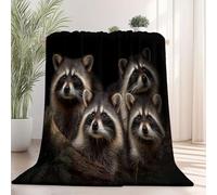 Flannel Throw Blanket 130×150 cm, Realistic Cute Raccoon Dog Animals Printed, Black Soft Fluffy Blanket for Bedroom Living Rooms Office, Great Gift for Christmas/Thanksgiving