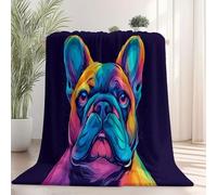 Flannel Throw Blanket 150×200 cm, Close-Up Texture Bulldog Animals Printed, Purple Blue Soft Fluffy Blanket for Bedroom Living Rooms Office, Great Gift for Christmas/Thanksgiving