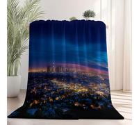 Flannel Throw Blanket 150×200 cm, Night Scene Buildings City Lights Printed, Dark Blue Soft Fluffy Blanket for Bedroom Living Rooms Office, Great Gift for Christmas/Thanksgiving