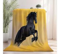 Flannel Throw Blanket 180×200 cm, Close-Up Horse Texture Animals Printed, Yellow Soft Fluffy Blanket for Bedroom Living Rooms Office, Great Gift for Christmas/Thanksgiving