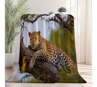 Flannel Throw Blanket 180×200 cm, Nature Leopard Close-Up Animals Printed, Black Soft Fluffy Blanket for Bedroom Living Rooms Office, Great Gift for Christmas/Thanksgiving