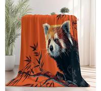 Flannel Throw Blanket 220×240 cm, Close-Up Red Panda Animals Bamboo Printed, Orange Soft Fluffy Blanket for Bedroom Living Rooms Office, Great Gift for Christmas/Thanksgiving
