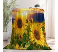 Flannel Throw Blanket 220×240 cm, Nature Pastoral Sunset Sunflower Field Printed, Purple Soft Fluffy Blanket for Bedroom Living Rooms Office, Great Gift for Christmas/Thanksgiving