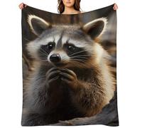 Flannel Throw Blanket 30"x40" - Ultra Soft Plush Blankets for Couch, Bed, Camping - Lightweight Cute Raccoon Blanket for Women, Men, Gift, Machine Washable