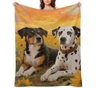 Flannel Throw Blanket 30"x40" - Ultra Soft Plush Blankets for Couch, Bed, Camping - Lightweight Dog Paint and Sunset Blanket for Women, Men, Gift, Machine Washable