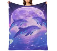 Flannel Throw Blanket 30"x40" - Ultra Soft Plush Blankets for Couch, Bed, Camping - Lightweight Dolphin Moon Blanket for Women, Men, Gift, Machine Washable