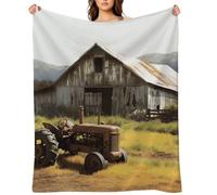 Flannel Throw Blanket 30"x40" - Ultra Soft Plush Blankets for Couch, Bed, Camping - Lightweight Old Wooden Barn with Rusted Tractor Blanket for Women, Men, Gift, Machine Washable