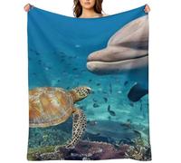 Flannel Throw Blanket 30"x40" - Ultra Soft Plush Blankets for Couch, Bed, Camping - Lightweight Sea Turtle Dolphin and Fish Blanket for Women, Men, Gift, Machine Washable