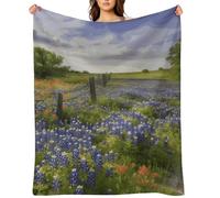 Flannel Throw Blanket 30"x40" - Ultra Soft Plush Blankets for Couch, Bed, Camping - Lightweight Texas Bluebonnets Scenery Blanket for Women, Men, Gift, Machine Washable