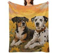Flannel Throw Blanket 40"x50" - Ultra Soft Plush Blankets for Couch, Bed, Camping - Lightweight Dog Paint and Sunset Blanket for Women, Men, Gift, Machine Washable