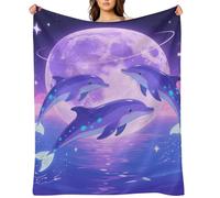 Flannel Throw Blanket 40"x50" - Ultra Soft Plush Blankets for Couch, Bed, Camping - Lightweight Dolphin Moon Blanket for Women, Men, Gift, Machine Washable
