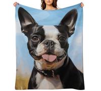 Flannel Throw Blanket 40"x50" - Ultra Soft Plush Blankets for Couch, Bed, Camping - Lightweight Lovely Boston Terrier Blanket for Women, Men, Gift, Machine Washable
